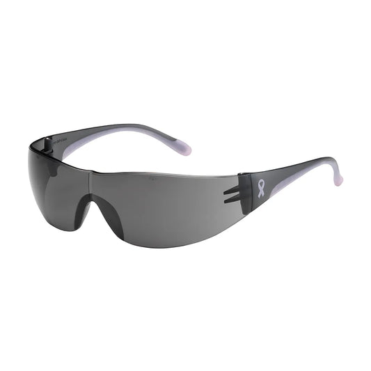 Bouton Optical 250-10-5501 Rimless Safety Glasses With Gray / Pink Temple, Gray Lens And Anti-Scratch Coating 250-10-5501-11225