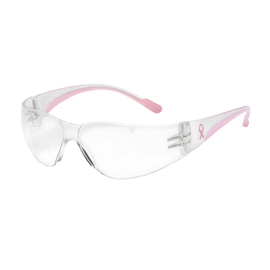 Bouton Optical 250-11-0900 Rimless Safety Glasses With Clear / Pink Temple, Clear Lens And Anti-Scratch Coating 250-11-0900-11226
