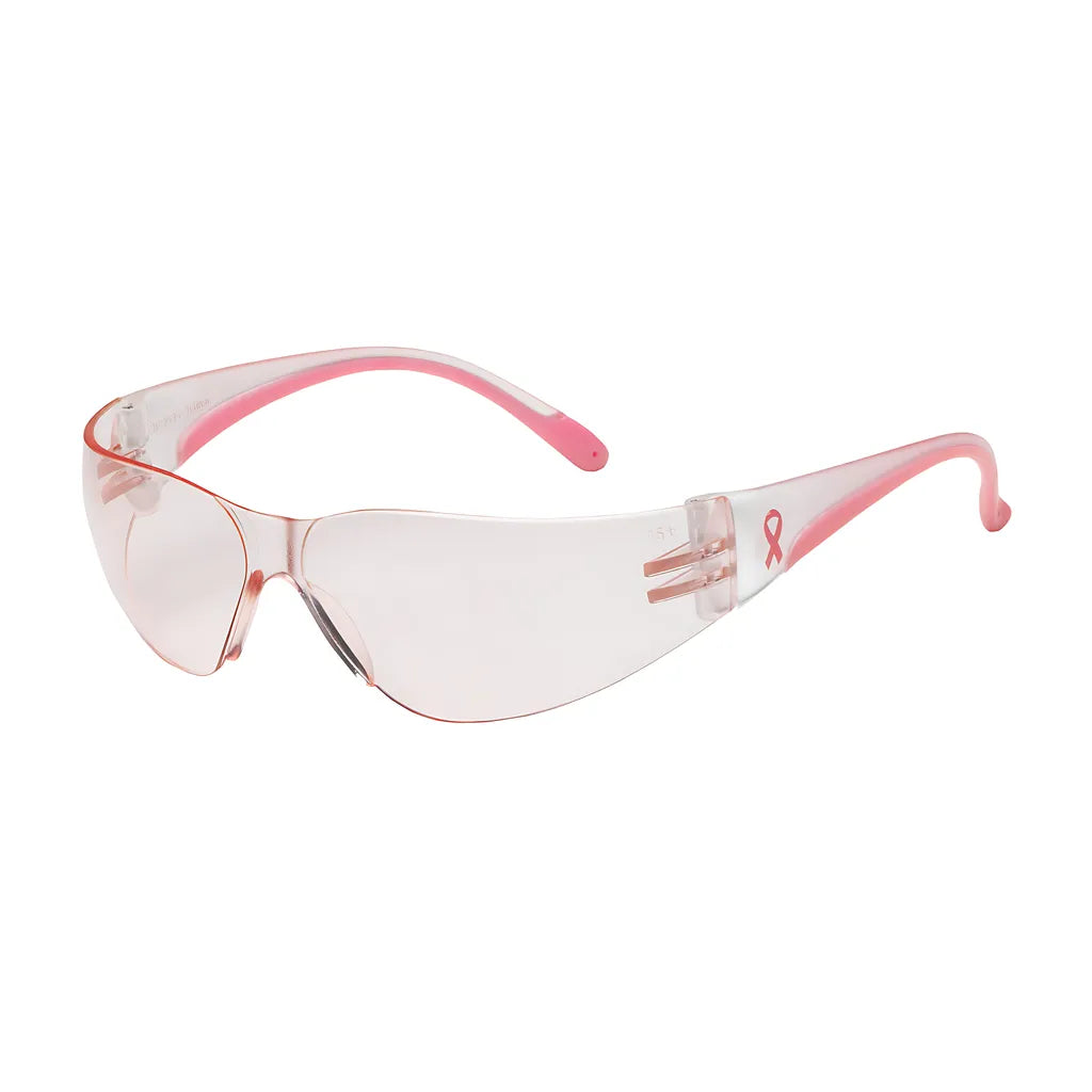 Bouton Optical 250-11-0904 Rimless Safety Glasses With Clear / Pink Temple, Pink Lens And Anti-Scratch Coating 250-11-0904-11227
