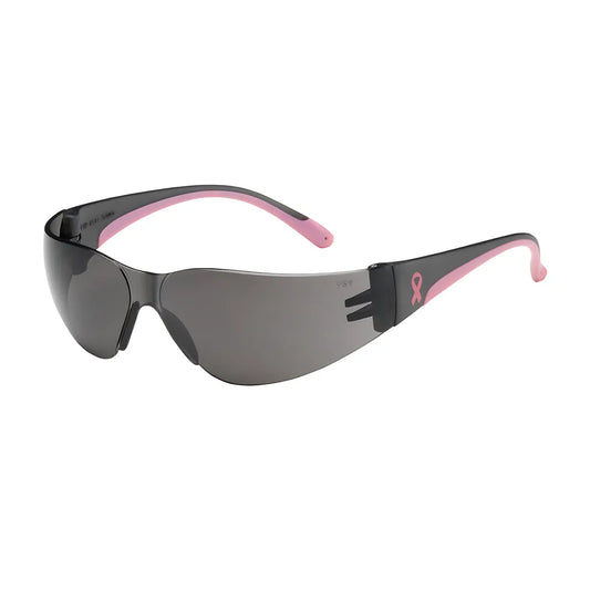 Bouton Optical 250-11-5501 Rimless Safety Glasses With Gray / Pink Temple, Gray Lens And Anti-Scratch Coating 250-11-5501-11229