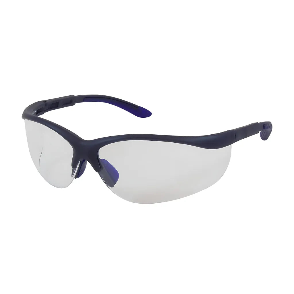 Bouton Optical 250-21-0100 Semi-Rimless Safety Glasses With Blue Frame, Clear Lens And Anti-Scratch Coating 250-21-0100-11248