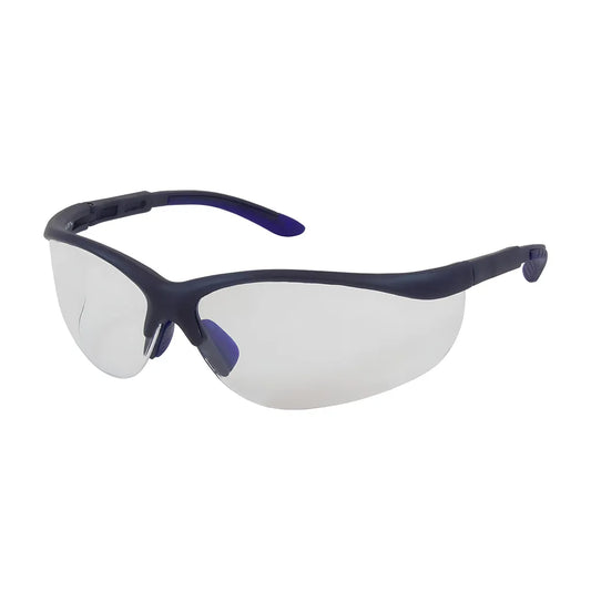 Bouton Optical 250-21-0120 Semi-Rimless Safety Glasses With Blue Frame, Clear Lens And Anti-Scratch / Anti-Fog Coating 250-21-0120-11250