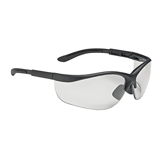 Bouton Optical 250-21-0420 Semi-Rimless Safety Glasses With Black Frame, Clear Lens And Anti-Scratch / Anti-Fog Coating 250-21-0420-11256