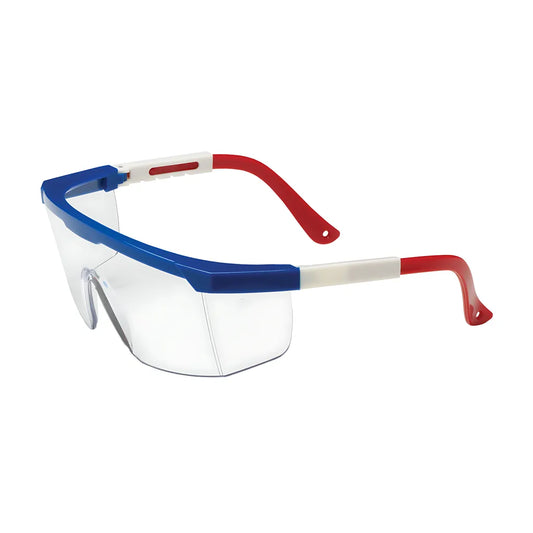 Bouton Optical 250-24-0300 Semi-Rimless Safety Glasses With Red / White / Blue Frame, Clear Lens And Anti-Scratch Coating 250-24-0300-11261