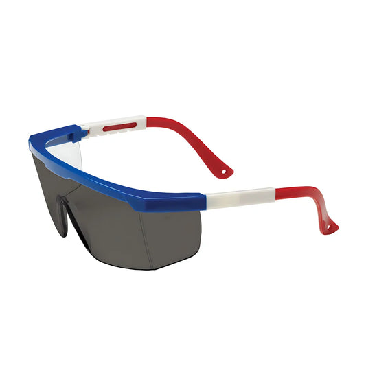 Bouton Optical 250-24-0301 Semi-Rimless Safety Glasses With Red / White / Blue Frame, Gray Lens And Anti-Scratch Coating 250-24-0301-11262
