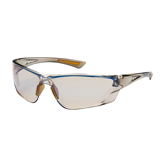 Bouton Optical 250-32-0226 Rimless Safety Glasses With Translucent Brown Temple, I/O Blue Lens And Anti-Scratch / Anti-Fog Coating 250-32-0226-11312