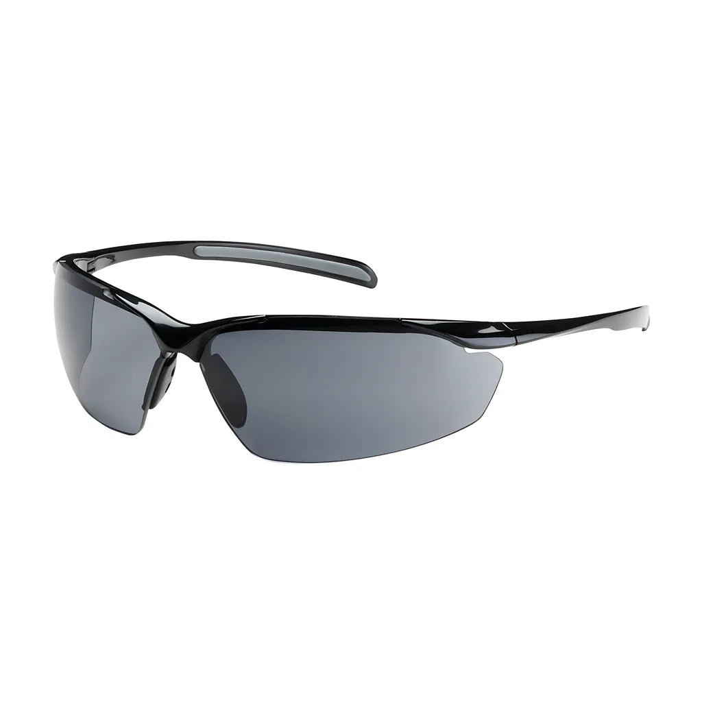 Bouton Optical 250-33-0021 Semi-Rimless Safety Glasses With Gloss Black Frame, Gray Lens And Anti-Scratch / Anti-Fog Coating 250-33-0021-11318
