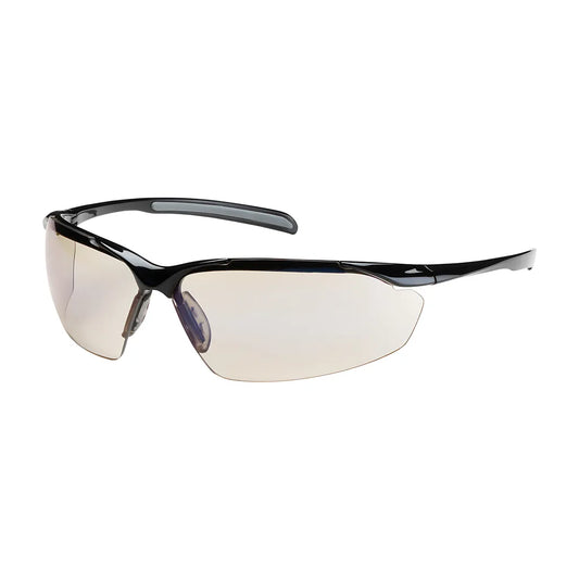 Bouton Optical 250-33-0226 Semi-Rimless Safety Glasses With Gloss Black Frame, I/O Blue Lens And Anti-Scratch / Anti-Fog Coating 250-33-0226-11320