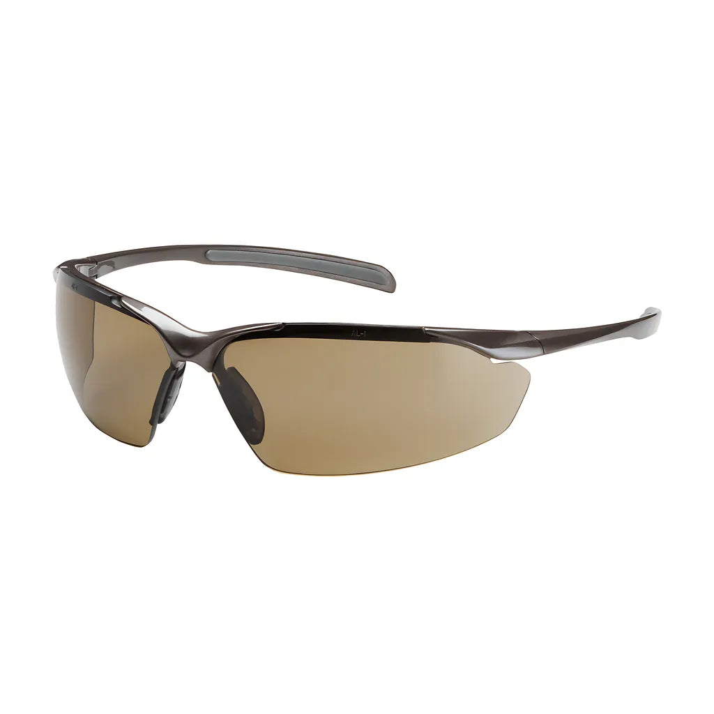 Bouton Optical 250-33-1024 Semi-Rimless Safety Glasses With Gloss Bronze Frame, Brown Lens And Anti-Scratch / Anti-Fog Coating 250-33-1024-11323