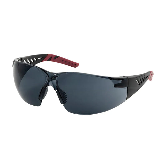 Bouton Optical 250-36-0021 Rimless Safety Glasses With Black / Burgundy Temples, Gray Lens And Anti-Scratch / Anti-Fog Coating 250-36-0021-11328