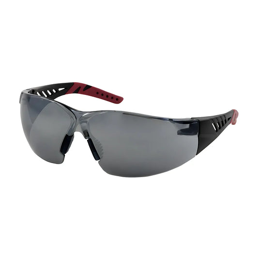 Bouton Optical 250-36-0025 Rimless Safety Glasses With Black / Burgundy Temples, Silver Mirror Lens And Anti-Scratch / Anti-Fog Coating 250-36-0025-11329
