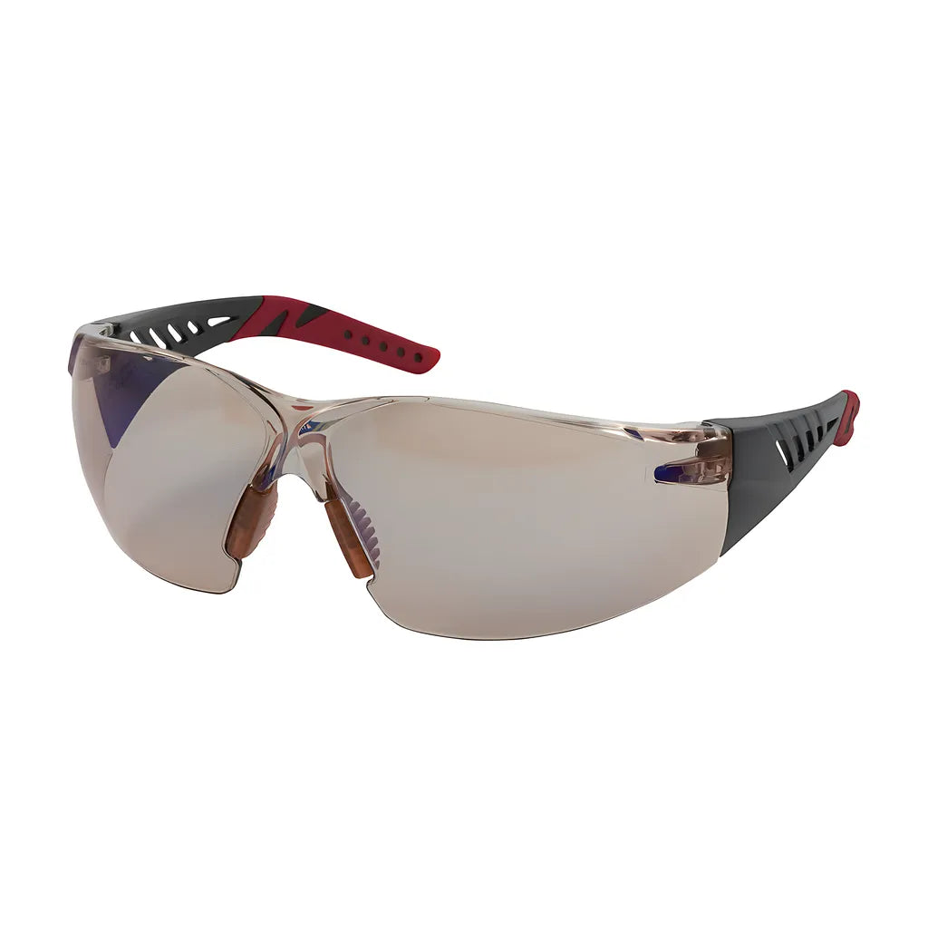 Bouton Optical 250-36-0226 Rimless Safety Glasses With Black / Burgundy Temples, I/O Blue Lens And Anti-Scratch / Anti-Fog Coating 250-36-0226-11330