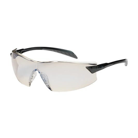 Bouton Optical 250-45-0226 Rimless Safety Glasses With Gray Temple, I/O Blue Lens And Anti-Scratch / Anti-Fog Coating 250-45-0226-11335