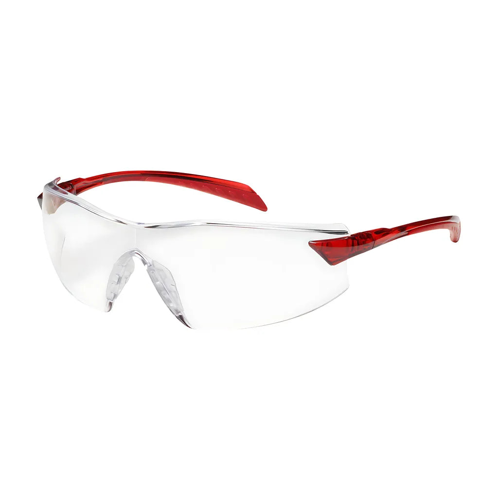 Bouton Optical 250-45-1010 Rimless Safety Glasses With Red Temple, Clear Lens And Anti-Scratch / Anti-Reflective Coating 250-45-1010-11337