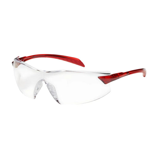 Bouton Optical 250-45-1010 Rimless Safety Glasses With Red Temple, Clear Lens And Anti-Scratch / Anti-Reflective Coating 250-45-1010-11337