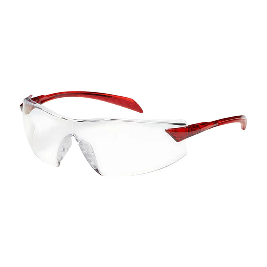 Bouton Optical 250-45-1020 Rimless Safety Glasses With Red Temple, Clear Lens And Anti-Scratch / Anti-Fog Coating 250-45-1020-11338