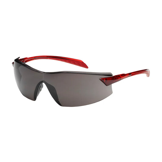 Bouton Optical 250-45-1021 Rimless Safety Glasses With Red Temple, Gray Lens And Anti-Scratch / Anti-Fog Coating 250-45-1021-11339