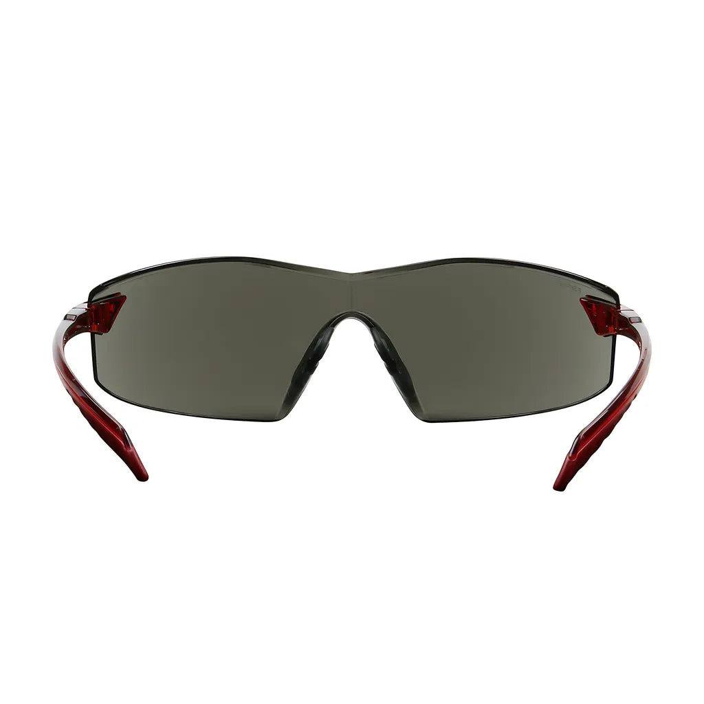 Bouton Optical 250-45-1021 Rimless Safety Glasses With Red Temple, Gray Lens And Anti-Scratch / Anti-Fog Coating 250-45-1021-11340