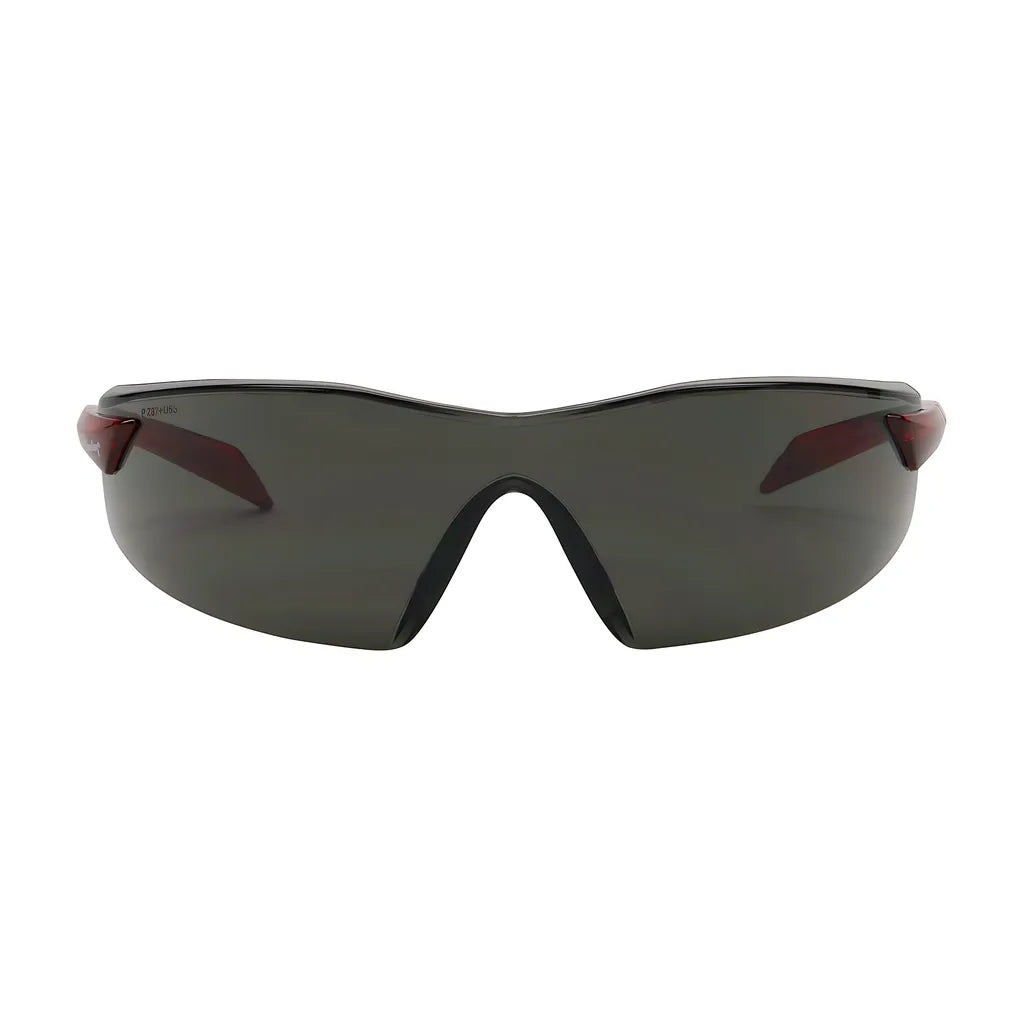 Bouton Optical 250-45-1021 Rimless Safety Glasses With Red Temple, Gray Lens And Anti-Scratch / Anti-Fog Coating 250-45-1021-11342