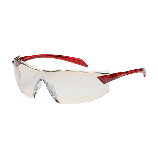 Bouton Optical 250-45-1226 Rimless Safety Glasses With Red Temple, I/O Blue Lens And Anti-Scratch / Anti-Fog Coating 250-45-1226-11343