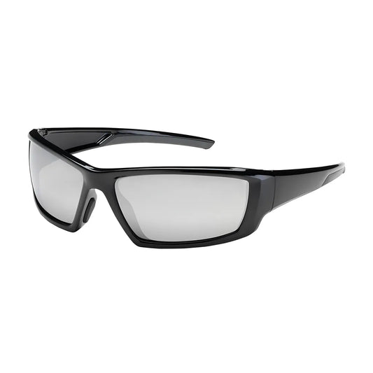 Bouton Optical 250-47-0005 Full Frame Safety Glasses With Black Frame, Silver Mirror Plus Lens And Anti-Scratch / Anti-Reflective Coating 250-47-0005-11354