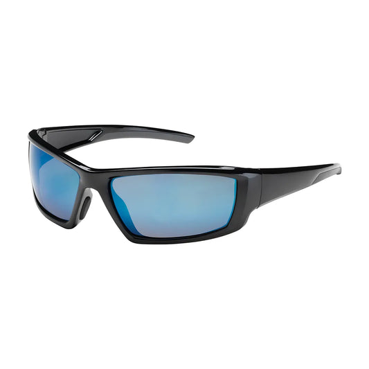 Bouton Optical 250-47-0006 Full Frame Safety Glasses With Black Frame, Blue Mirror Plus Lens And Anti-Scratch / Anti-Reflective Coating 250-47-0006-11355