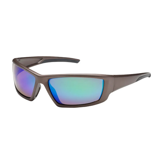 Bouton Optical 250-47-1008 Full Frame Safety Glasses With Brown Frame, Green Mirror Plus Lens And Anti-Scratch / Anti-Reflective Coating 250-47-1008-11363