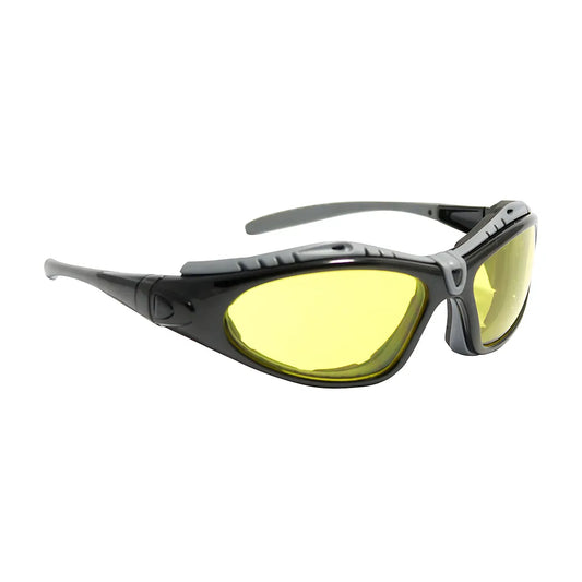 Bouton Optical 250-50-0429 Full Frame Safety Glasses With Black Frame, Foam Padding, Amber Lens And Anti-Scratch / Anti-Fog Coating 250-50-0429-11382