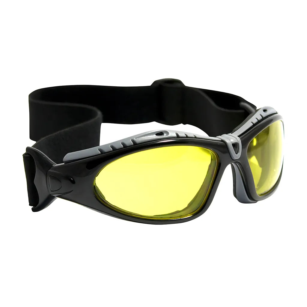 Bouton Optical 250-50-0429 Full Frame Safety Glasses With Black Frame, Foam Padding, Amber Lens And Anti-Scratch / Anti-Fog Coating 250-50-0429-11383