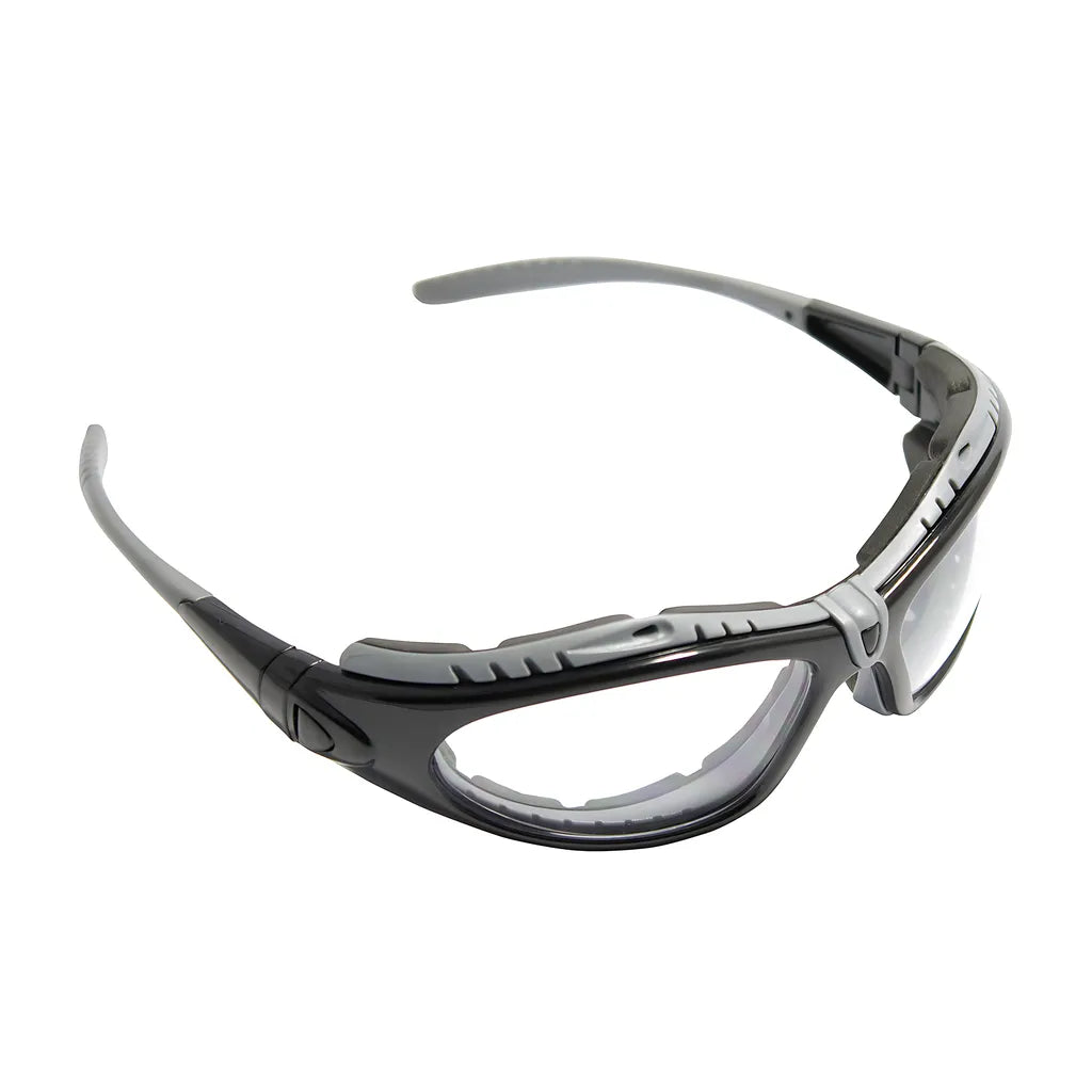Bouton Optical 250-50-0520 Full Frame Safety Glasses With Black Frame, Foam Padding, Clear Lens And Anti-Scratch / Fogless 3Sixty Coating 250-50-0520-11387