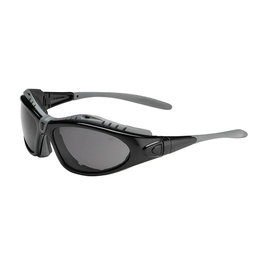 Bouton Optical 250-50-0521 Full Frame Safety Glasses With Black Frame, Foam Padding, Gray Lens And Anti-Scratch / Fogless 3Sixty Coating 250-50-0521-11388