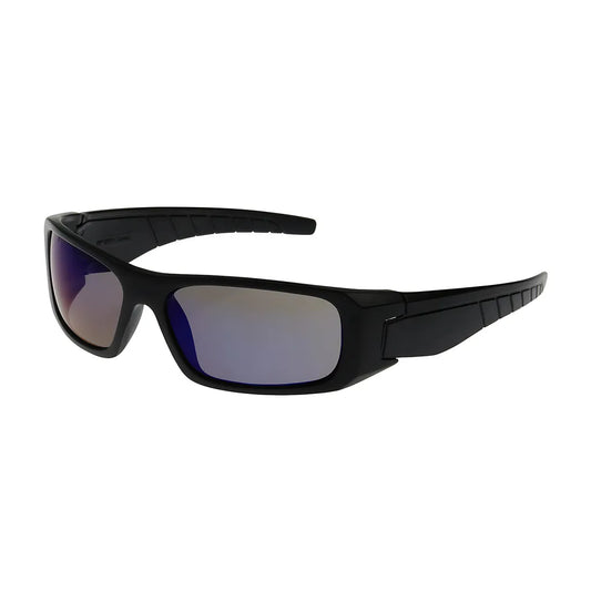 Bouton Optical 250-53-0006 Full Frame Safety Glasses With Black Frame, Blue Mirror Plus Lens And Anti-Scratch / Anti-Reflective Coating 250-53-0006-11394