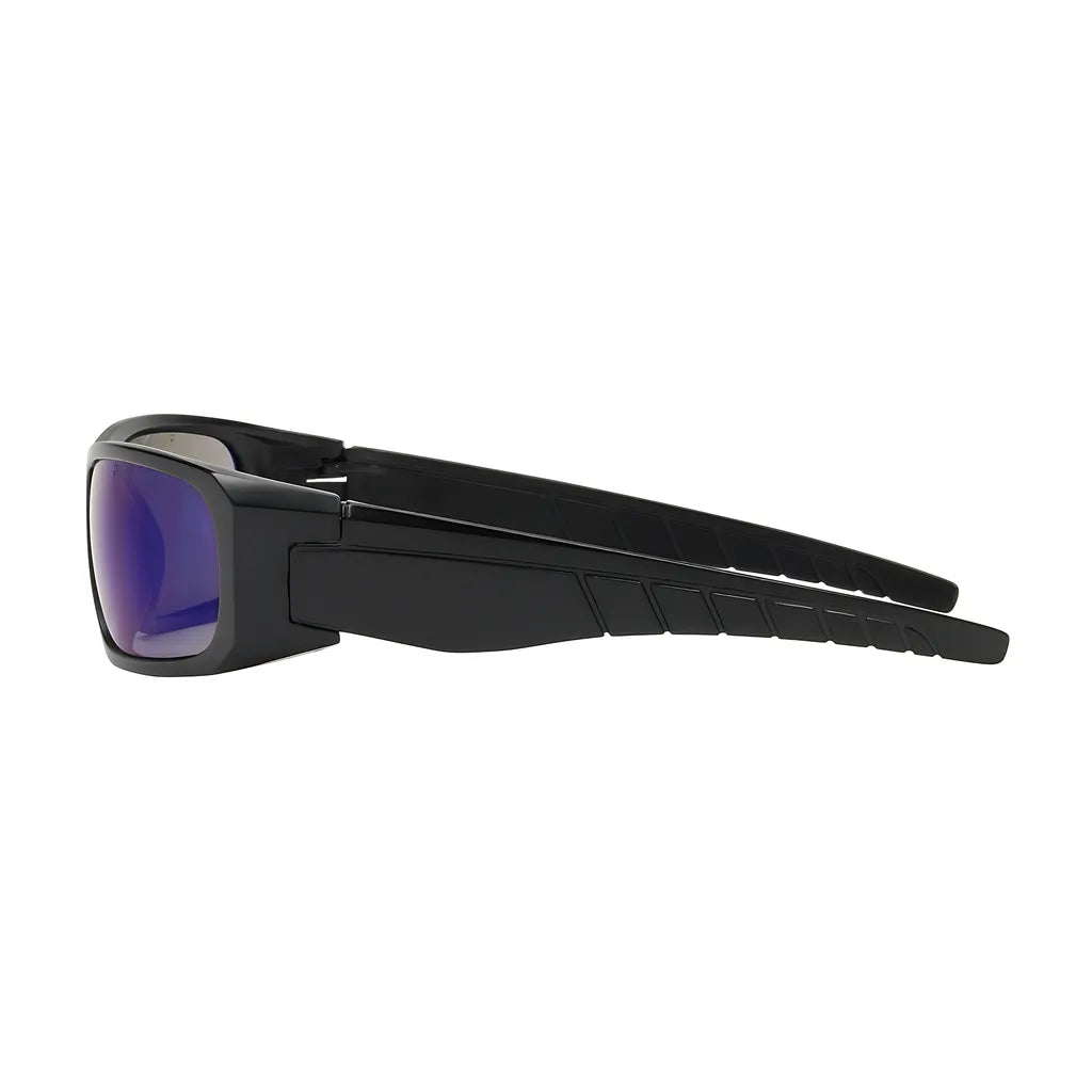 Bouton Optical 250-53-0006 Full Frame Safety Glasses With Black Frame, Blue Mirror Plus Lens And Anti-Scratch / Anti-Reflective Coating 250-53-0006-11395