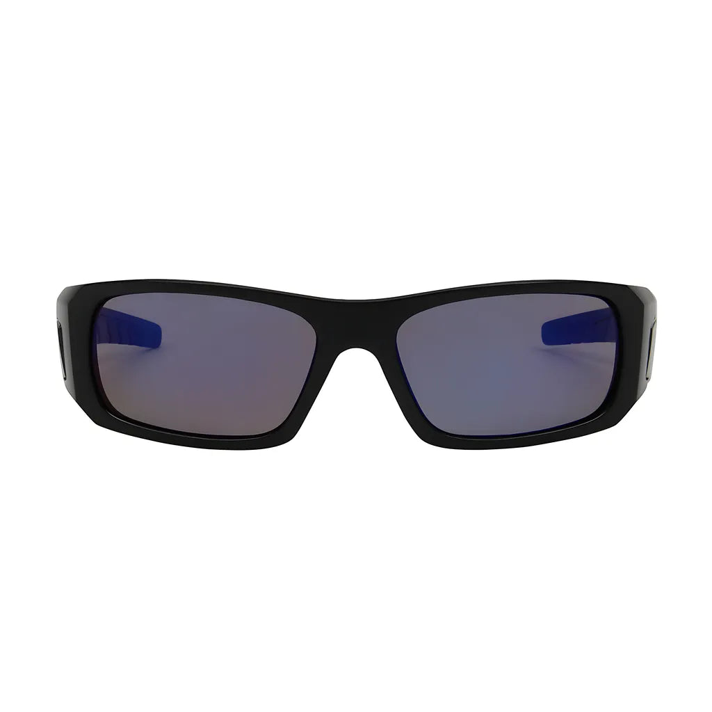 Bouton Optical 250-53-0006 Full Frame Safety Glasses With Black Frame, Blue Mirror Plus Lens And Anti-Scratch / Anti-Reflective Coating 250-53-0006-11396
