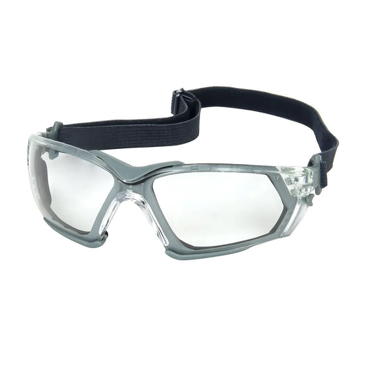 Bouton Optical 250-54-0520 Rimless Safety Glasses With Gray Frame, Clear Lens, Foam Padding And Anti-Scratch / Fogless 3Sixty Coating 250-54-0520-11408