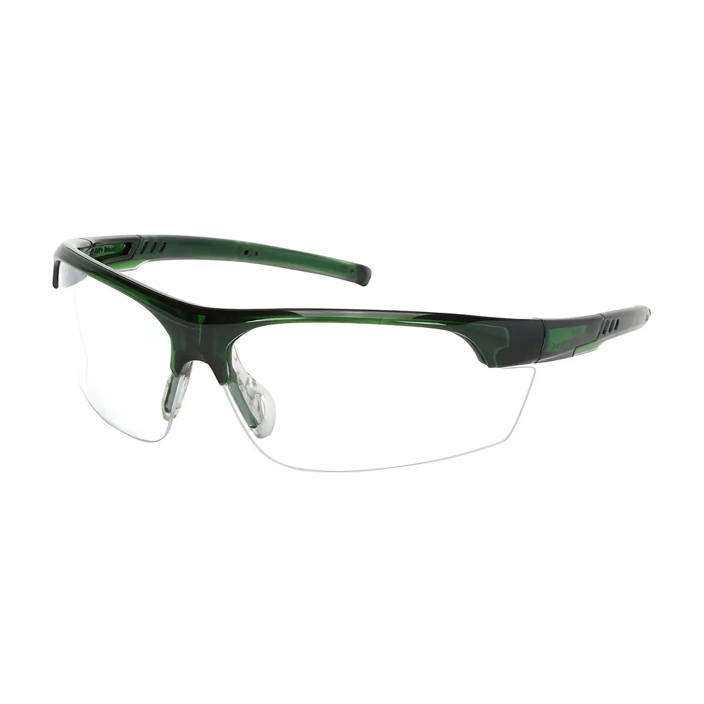 Bouton Optical 250-58-0520 Semi-Rimless Safety Glasses With Green Frame, Clear Lens And Fogless 3Sixty Coating 250-58-0520-11416
