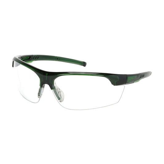 Bouton Optical 250-58-0520 Semi-Rimless Safety Glasses With Green Frame, Clear Lens And Fogless 3Sixty Coating 250-58-0520-11416