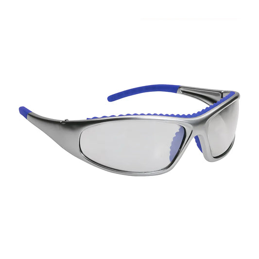 Bouton Optical 250-60-0620 Full Frame Safety Glasses With Silver / Blue Frame, Clear Lens And Anti-Scratch / Anti-Fog Coating 250-60-0620-11421