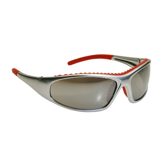Bouton Optical 250-60-0625 Full Frame Safety Glasses With Silver / Red Frame, Red Mirror Lens And Anti-Scratch / Anti-Fog Coating 250-60-0625-11422