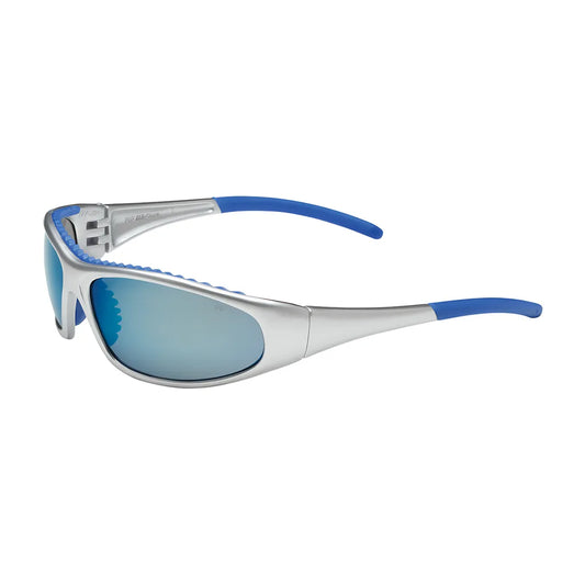 Bouton Optical 250-60-0626 Full Frame Safety Glasses With Silver / Blue Frame, Blue Mirror Lens And Anti-Scratch / Anti-Fog Coating 250-60-0626-11423