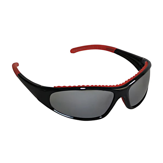 Bouton Optical 250-60-0628 Full Frame Safety Glasses With Black / Red Frame, Silver Mirror Lens And Anti-Scratch / Anti-Fog Coating 250-60-0628-11425