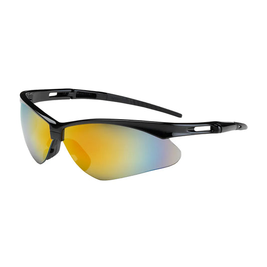 Bouton Optical 250-An-10116 Semi-Rimless Safety Glasses With Black Frame, Red Mirror Lens And Anti-Scratch Coating 250-AN-10116-11460