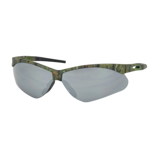 Bouton Optical 250-AN-10128 Semi-Rimless Safety Glasses with Camouflage Frame, Silver Mirror Lens and Anti-Scratch Coating