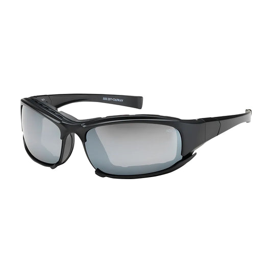 Bouton Optical 250-Ce-10095 Full Frame Safety Glasses With Black Frame, Rubber Foam Padding, Silver Mirror Lens And Anti-Scratch / Anti-Fog Coating 250-CE-10095-11509