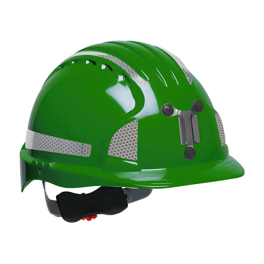 Jsp 280-Ev6151Mcr2-30 Standard Brim Mining Hard Hat With Hdpe Shell, 6-Point Polyester Suspension, Wheel Ratchet Adjustment And Cr2 Reflective Kit 280-EV6151MCR2-30-11917