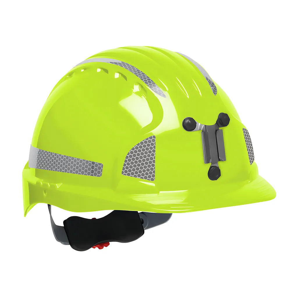 Jsp 280-Ev6151Mcr2-Ly Standard Brim Mining Hard Hat With Hdpe Shell, 6-Point Polyester Suspension, Wheel Ratchet Adjustment And Cr2 Reflective Kit 280-EV6151MCR2-LY-11919