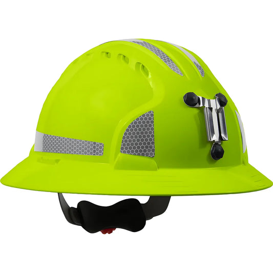 Jsp 280-Ev6161Mcr2-Ly Full Brim Mining Hard Hat With Hdpe Shell, 6-Point Polyester Suspension, Wheel Ratchet Adjustment And Cr2 Reflective Kit 280-EV6161MCR2-LY-11975