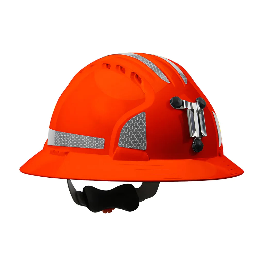 Jsp 280-Ev6161Mcr2-Or Full Brim Mining Hard Hat With Hdpe Shell, 6-Point Polyester Suspension, Wheel Ratchet Adjustment And Cr2 Reflective Kit 280-EV6161MCR2-OR-11974