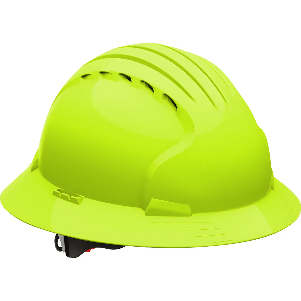 Jsp 280-Ev6161V-Ly Vented, Full Brim Hard Hat With Hdpe Shell, 6-Point Polyester Suspension And Wheel Ratchet Adjustment 280-EV6161V-LY-11985