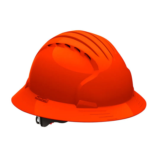 Jsp 280-Ev6161V-Or Vented, Full Brim Hard Hat With Hdpe Shell, 6-Point Polyester Suspension And Wheel Ratchet Adjustment 280-EV6161V-OR-11984